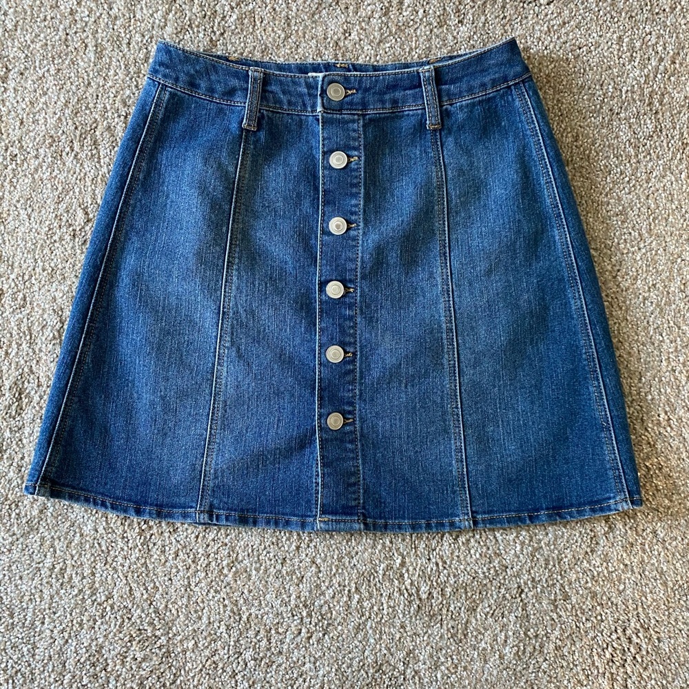 love, Fire Button-Down Jean Skirt